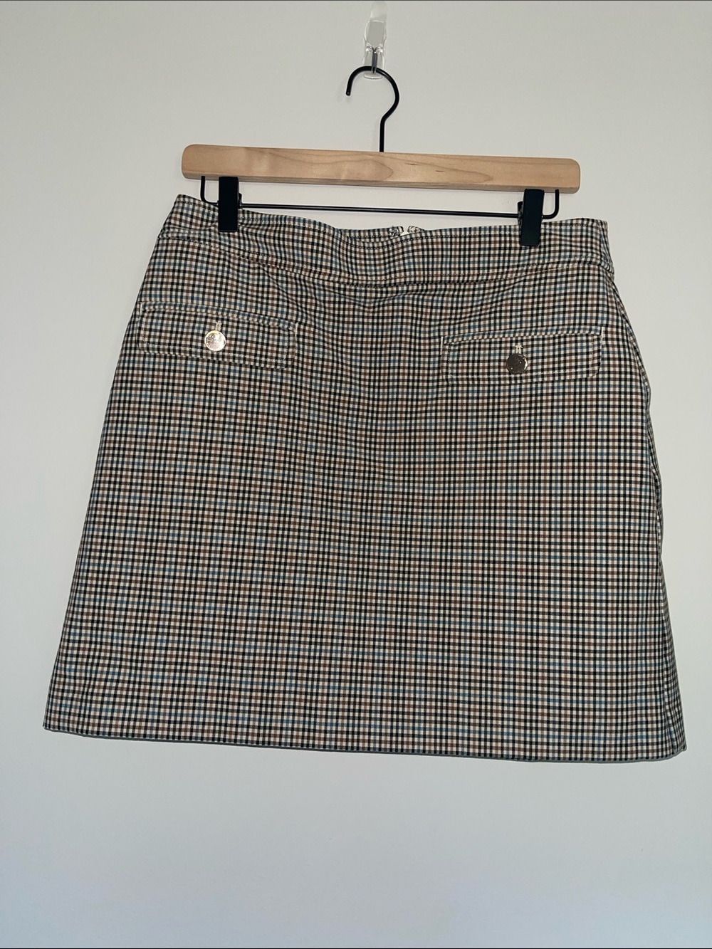 LOFT Black and White Mini Skirt with Buttoned Flap Pockets